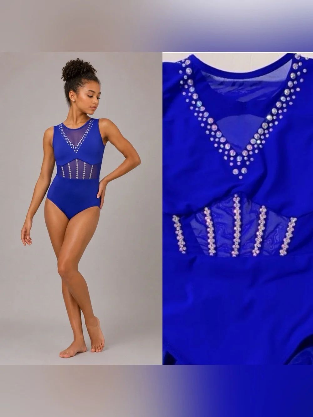Five Dancewear solo dance costume royal blue illusion contemporary acro XSA adu